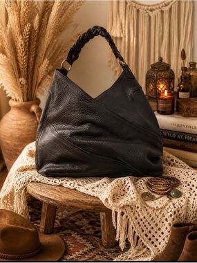 Brown Leather Braided-Handle Hobo Bag